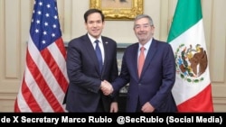El Secretario de Estado Marco Rubio junto a su homólogo mexicano, Juan Ramón de la Fuente, en una reunión oficial el 28 de febrero de 2025.