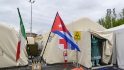 El hospital provisional en Crema, al sureste de Milán, en el que laboraron médicos cubanos enviados a combatir el coronavirus en Italia. (MIGUEL MEDINA / AFP) 